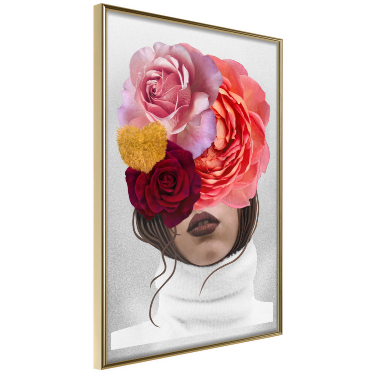 Wall Poster White Sweater - abstract woman with colorful flowers on light background 127868 additionalImage 12