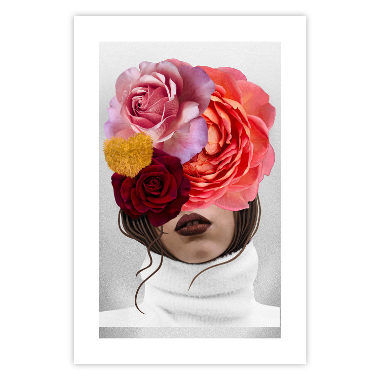 Wall Poster White Sweater - abstract woman with colorful flowers on light background 127868 additionalImage 25