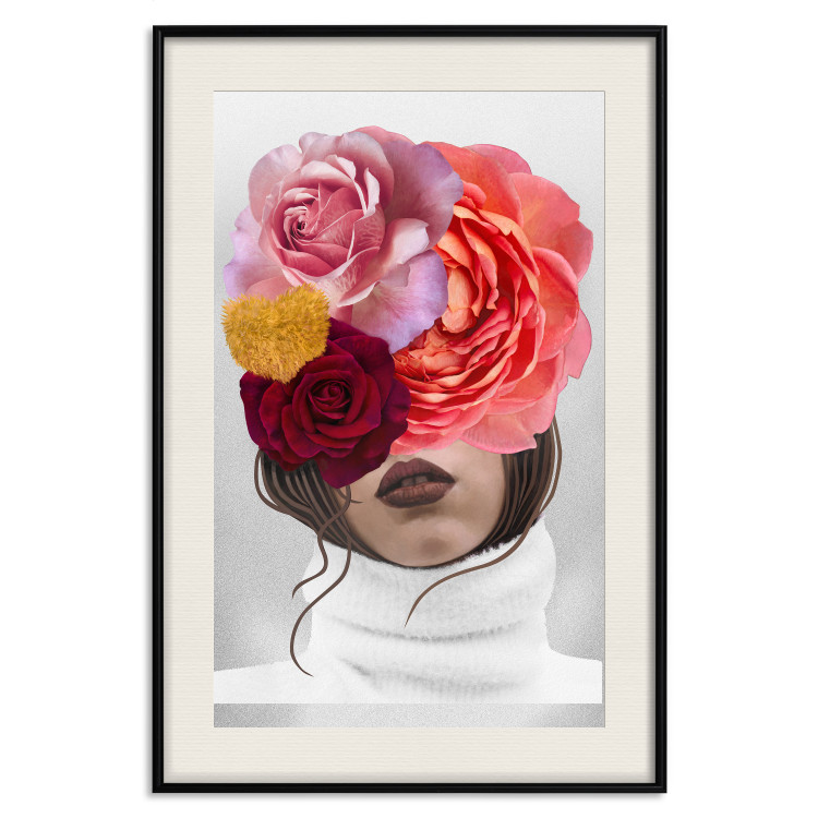 Wall Poster White Sweater - abstract woman with colorful flowers on light background 127868 additionalImage 19