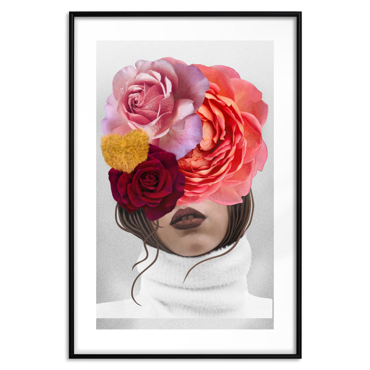 Wall Poster White Sweater - abstract woman with colorful flowers on light background 127868 additionalImage 17