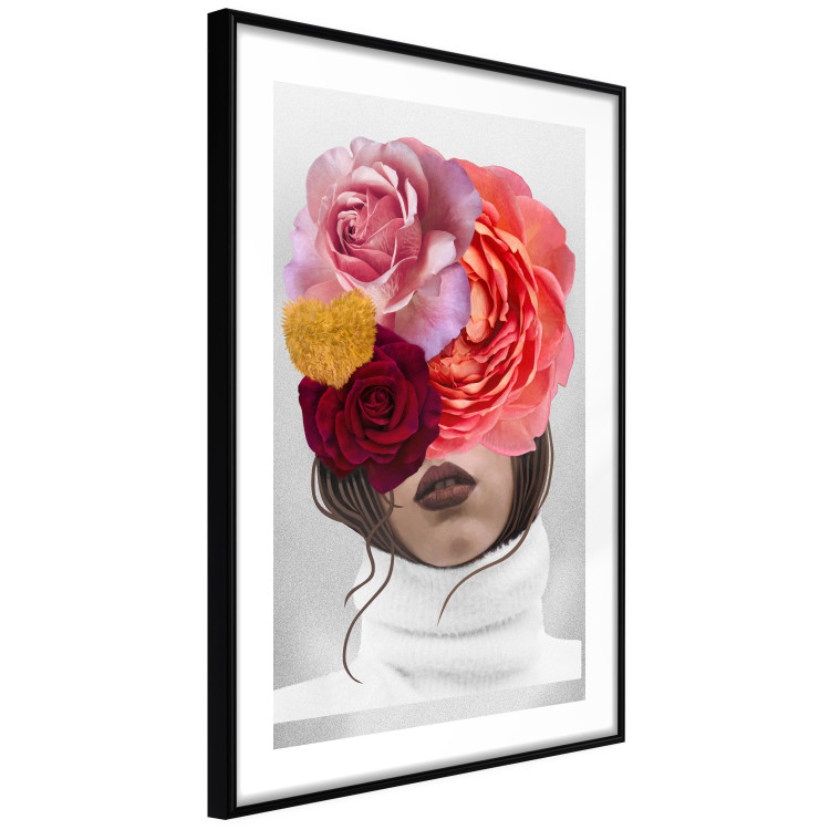 Wall Poster White Sweater - abstract woman with colorful flowers on light background 127868 additionalImage 3
