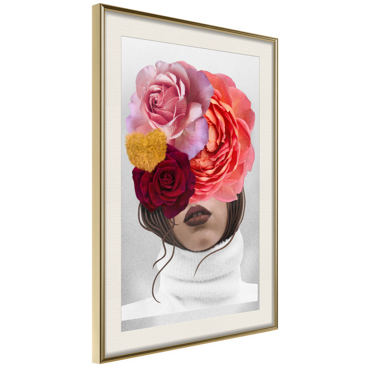 Wall Poster White Sweater - abstract woman with colorful flowers on light background 127868 additionalImage 2