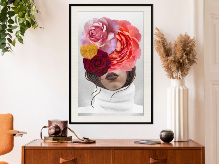 Wall Poster White Sweater - abstract woman with colorful flowers on light background 127868 additionalImage 24