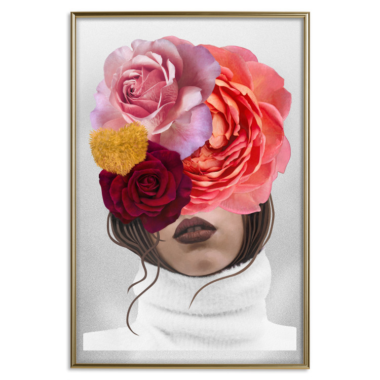 Wall Poster White Sweater - abstract woman with colorful flowers on light background 127868 additionalImage 21