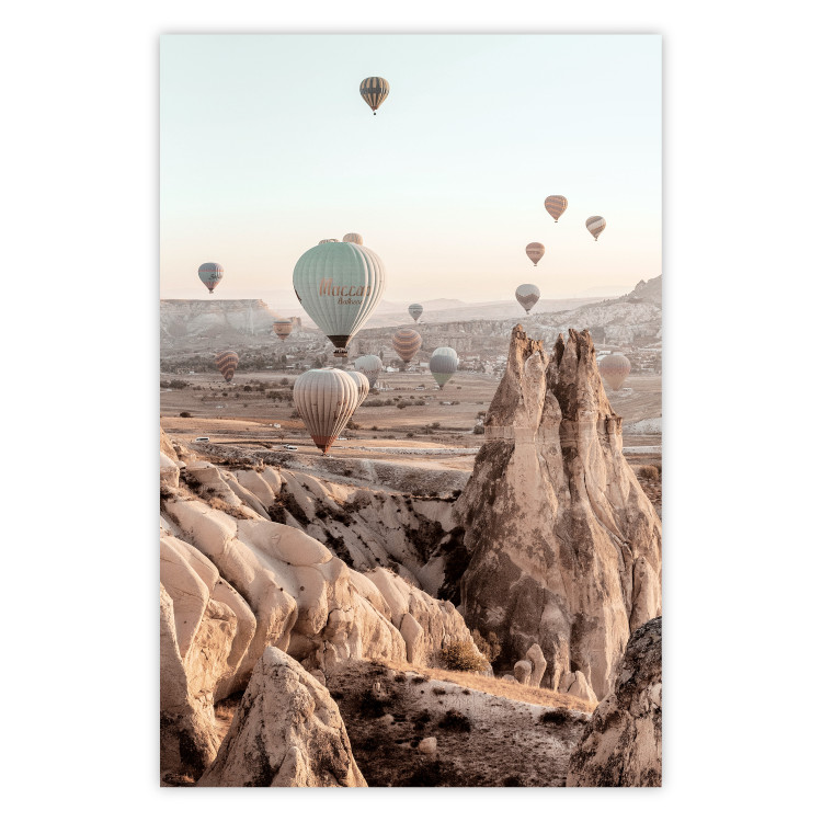 Wall Poster Magical Journey - landscape overlooking stone peaks and hot air balloons 129468