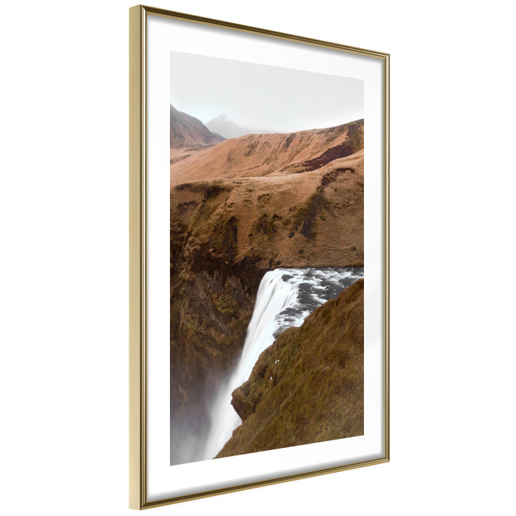 Poster Rusty Hills - landscape of a river forming a waterfall against brown mountains 130268 additionalImage 9