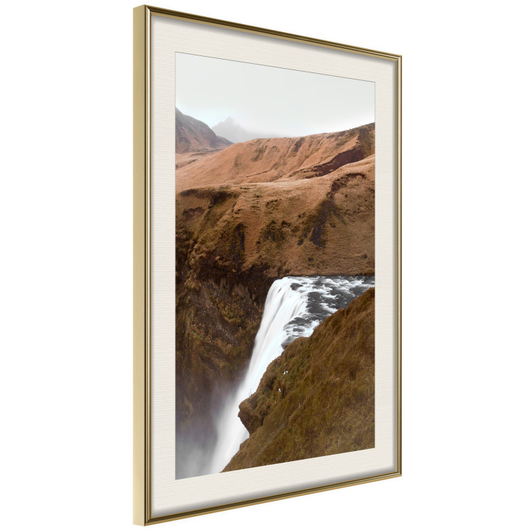 Poster Rusty Hills - landscape of a river forming a waterfall against brown mountains 130268 additionalImage 3