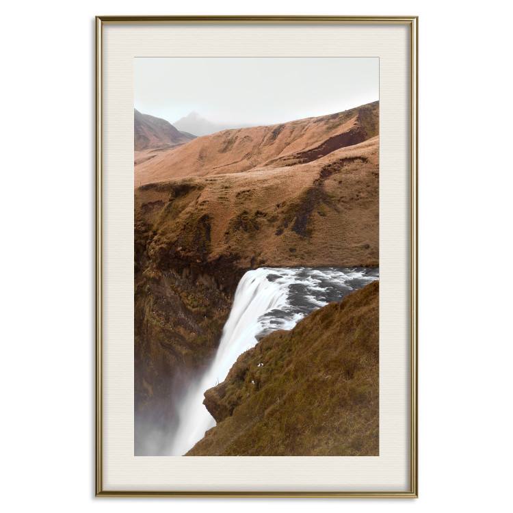 Poster Rusty Hills - landscape of a river forming a waterfall against brown mountains 130268 additionalImage 26
