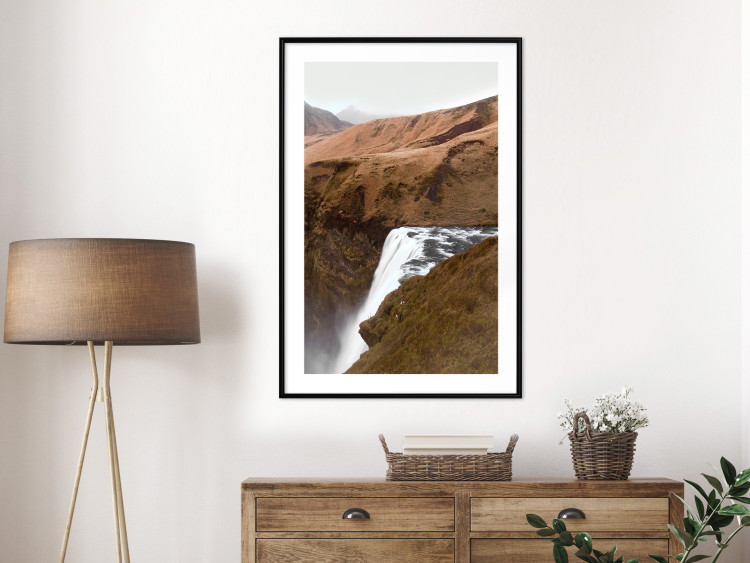 Poster Rusty Hills - landscape of a river forming a waterfall against brown mountains 130268 additionalImage 22