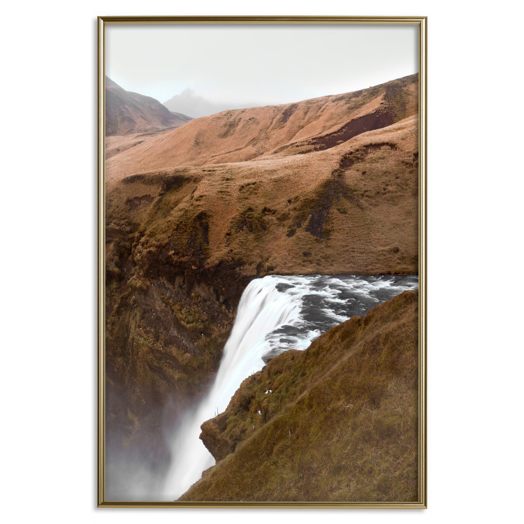 Poster Rusty Hills - landscape of a river forming a waterfall against brown mountains 130268 additionalImage 17
