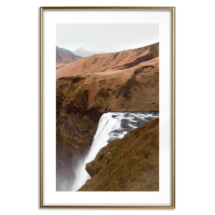 Poster Rusty Hills - landscape of a river forming a waterfall against brown mountains 130268 additionalImage 18