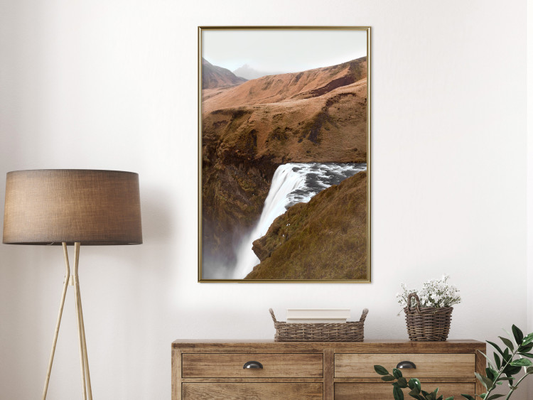 Poster Rusty Hills - landscape of a river forming a waterfall against brown mountains 130268 additionalImage 7