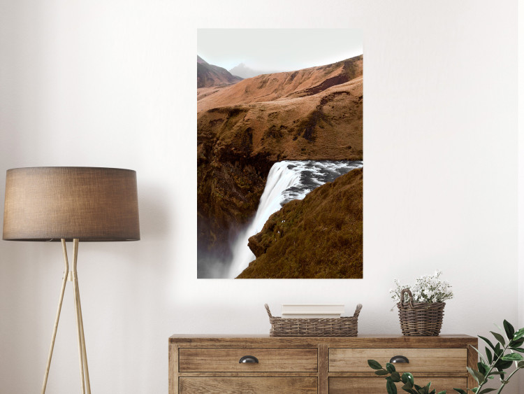 Poster Rusty Hills - landscape of a river forming a waterfall against brown mountains 130268 additionalImage 4