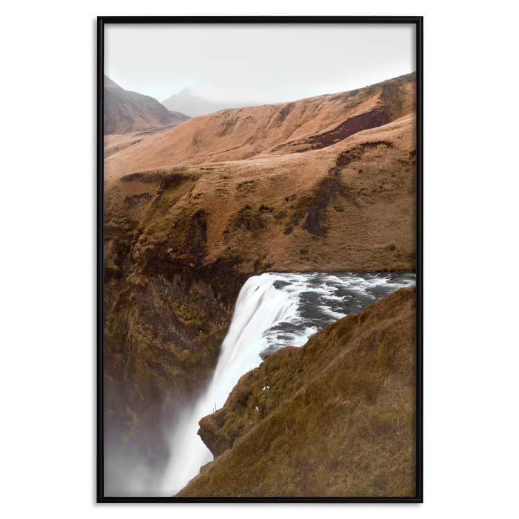 Poster Rusty Hills - landscape of a river forming a waterfall against brown mountains 130268 additionalImage 16