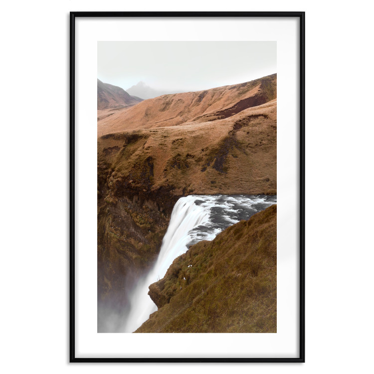 Poster Rusty Hills - landscape of a river forming a waterfall against brown mountains 130268 additionalImage 19