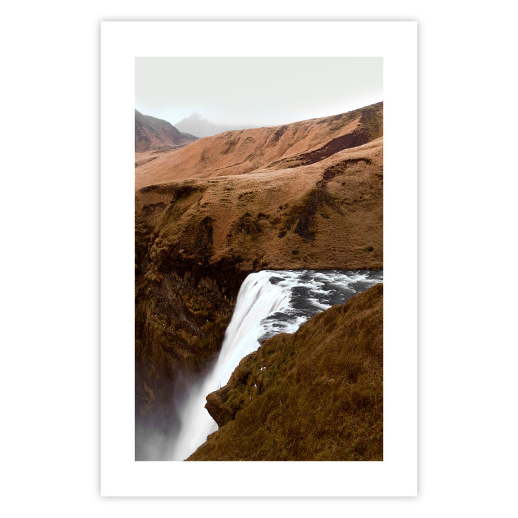 Poster Rusty Hills - landscape of a river forming a waterfall against brown mountains 130268 additionalImage 20