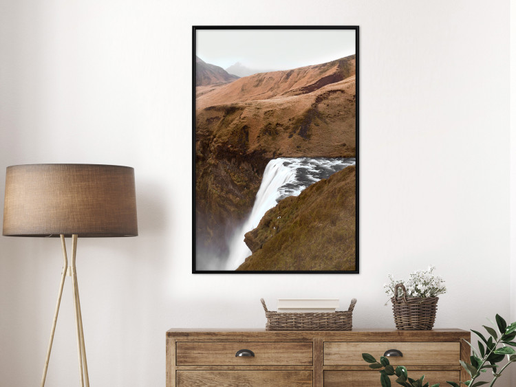 Poster Rusty Hills - landscape of a river forming a waterfall against brown mountains 130268 additionalImage 6