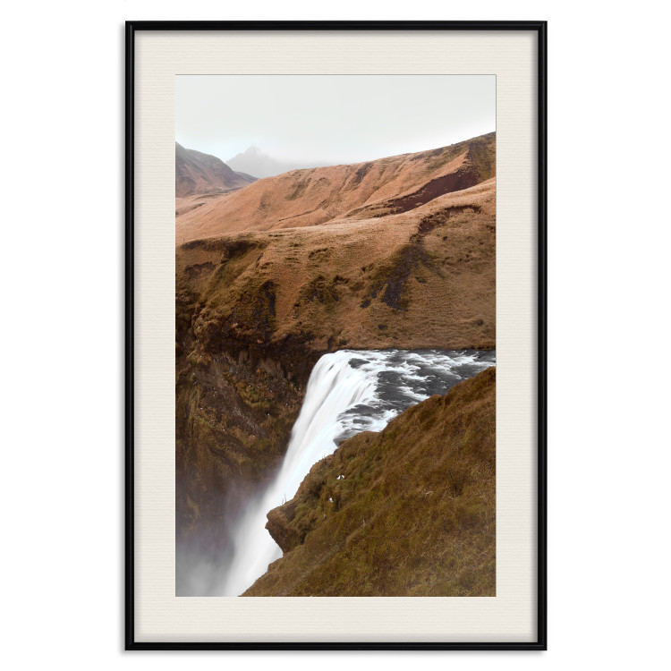 Poster Rusty Hills - landscape of a river forming a waterfall against brown mountains 130268 additionalImage 27