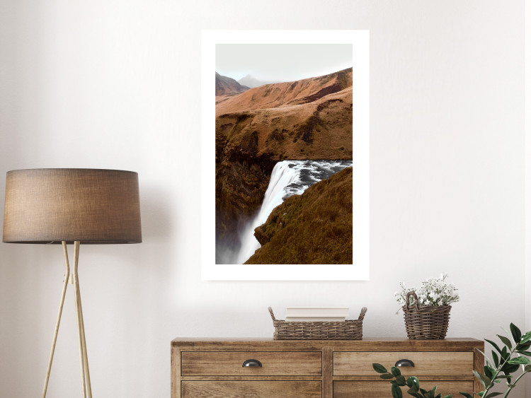 Poster Rusty Hills - landscape of a river forming a waterfall against brown mountains 130268 additionalImage 5