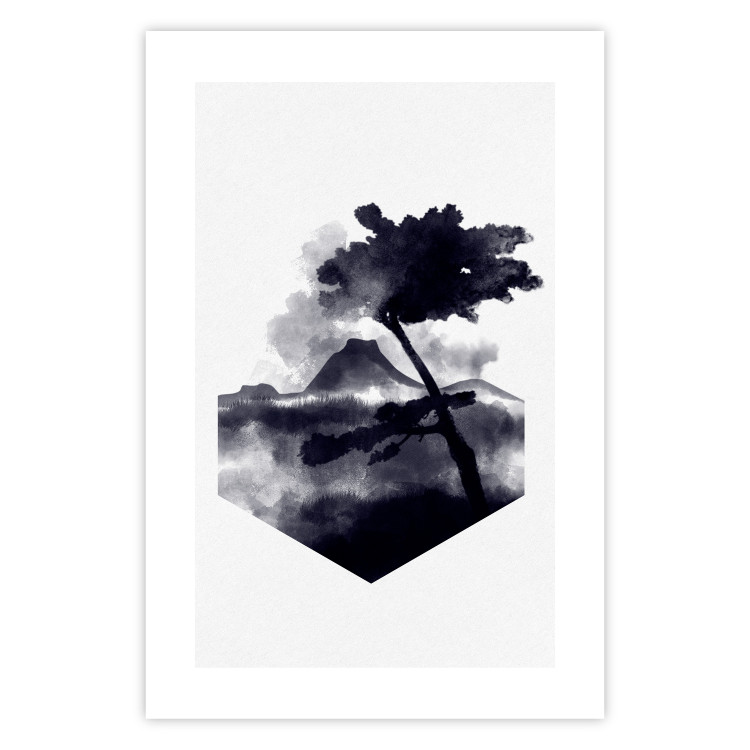 Poster High Mountain - black and white landscape of a tree in apparent wind 131768 additionalImage 17
