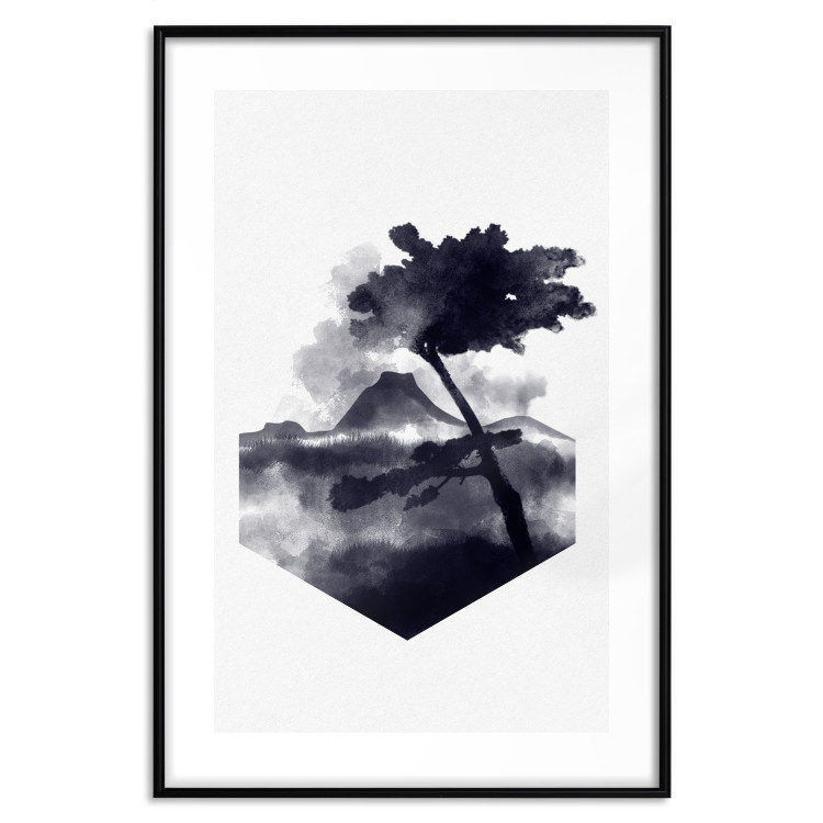 Poster High Mountain - black and white landscape of a tree in apparent wind 131768 additionalImage 16