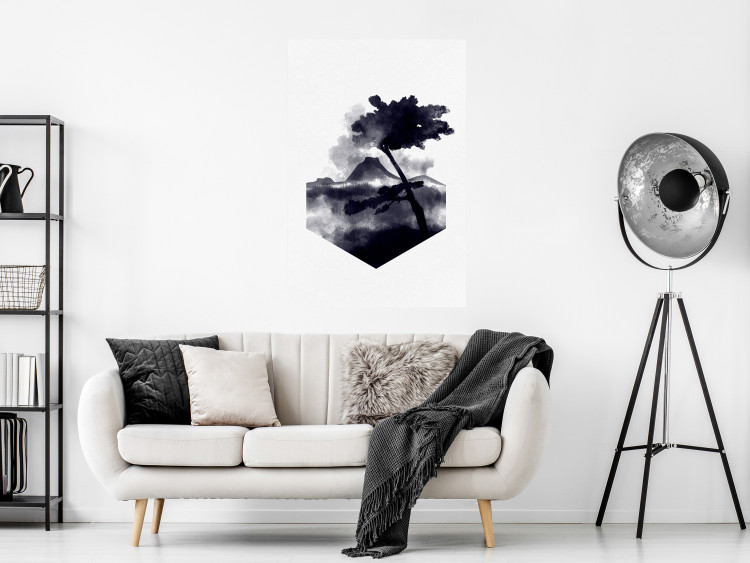Poster High Mountain - black and white landscape of a tree in apparent wind 131768 additionalImage 2