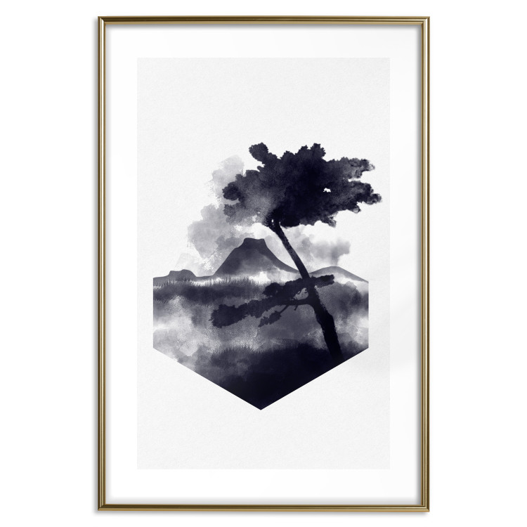 Poster High Mountain - black and white landscape of a tree in apparent wind 131768 additionalImage 20