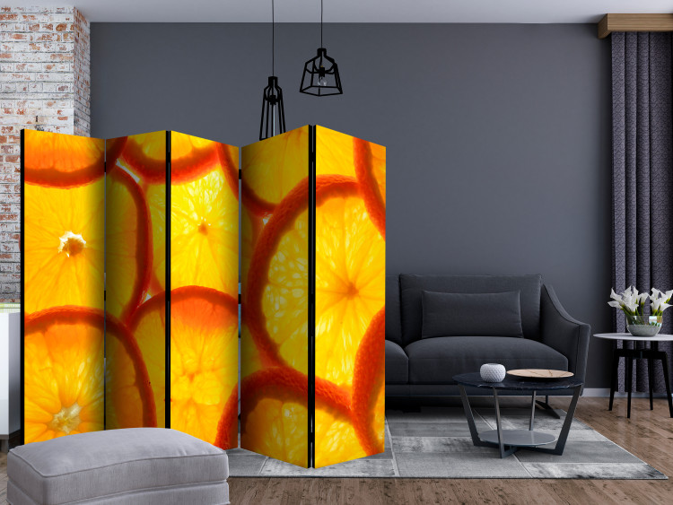 Folding Screen Orange Slices II (5-piece) - pattern in orange fruits 132768 additionalImage 4