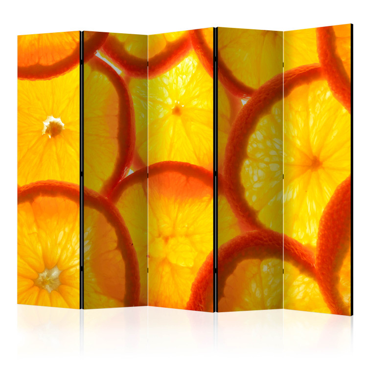 Folding Screen Orange Slices II (5-piece) - pattern in orange fruits 132768