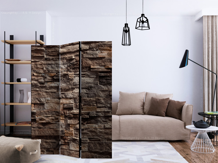 Folding Screen Stylish Brown (3-piece) - pattern in wall with texture of brown stone 132868 additionalImage 4