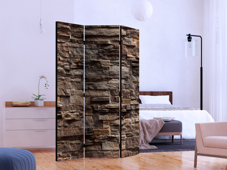 Folding Screen Stylish Brown (3-piece) - pattern in wall with texture of brown stone 132868 additionalImage 2