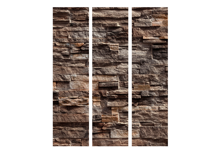 Folding Screen Stylish Brown (3-piece) - pattern in wall with texture of brown stone 132868 additionalImage 3