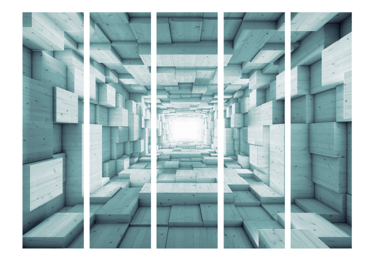 Folding Screen Geometric Tunnel (5-piece) - path among blue blocks 133068 additionalImage 3