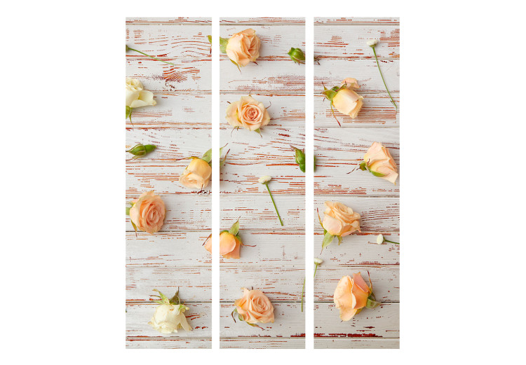 Room Divider Screen Wood and Roses (3-piece) - composition with flowers on a background of white boards 133468 additionalImage 3