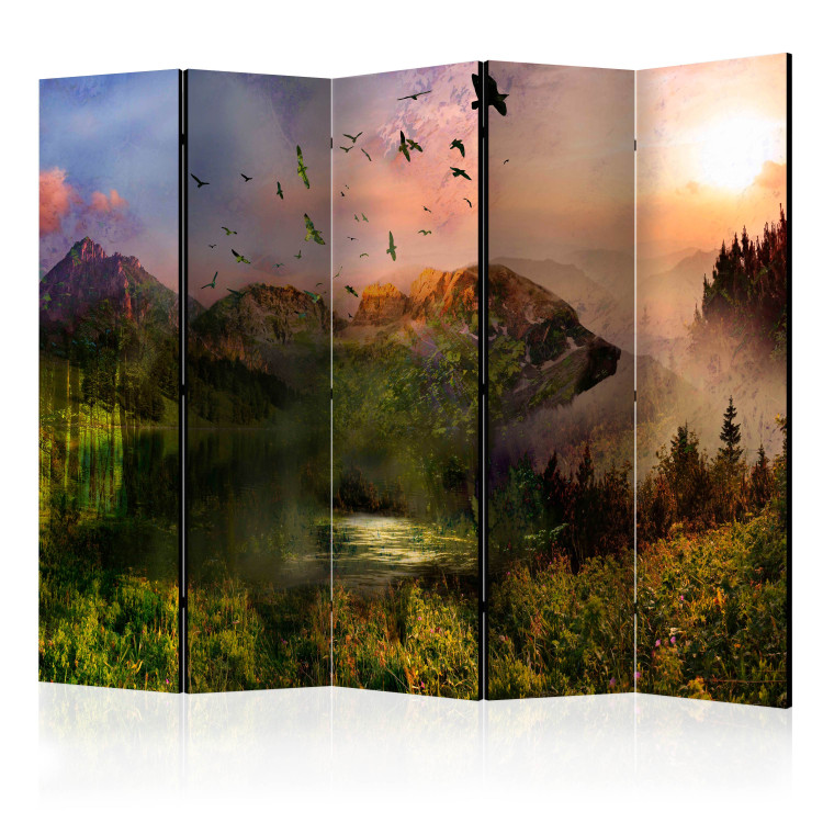 Room Divider Bear in the Mountains II - fantastic landscape of plants and animals against mountains 134068