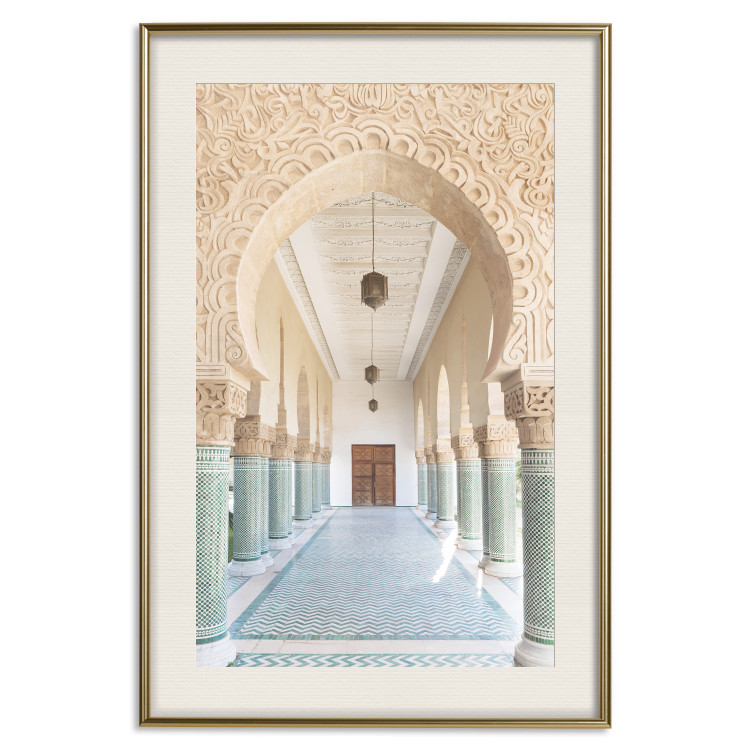 Poster Turquoise Colonnade - hallway architecture with ornaments and columns 134768 additionalImage 20
