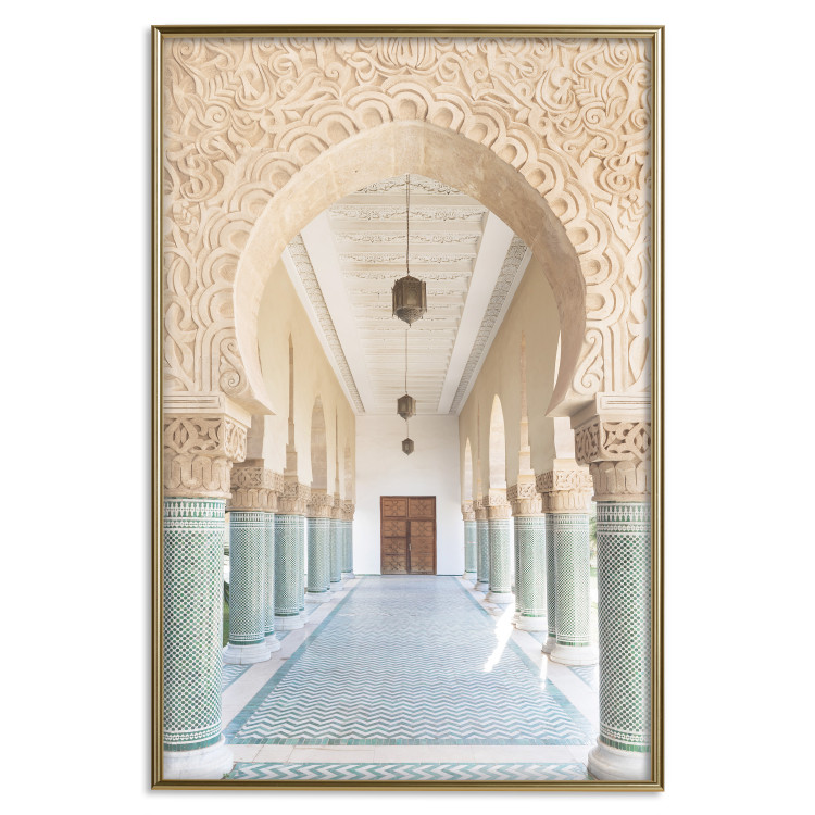 Poster Turquoise Colonnade - hallway architecture with ornaments and columns 134768 additionalImage 17