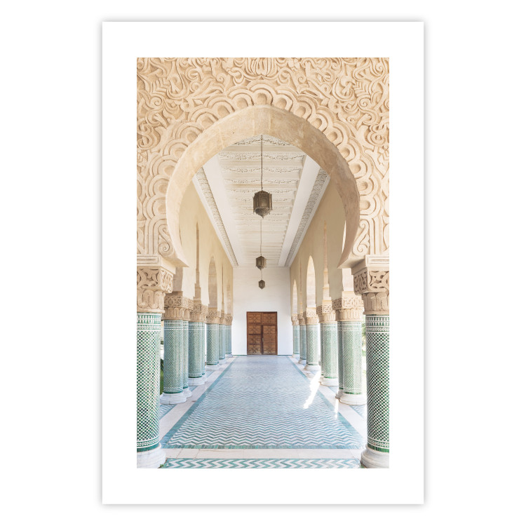 Poster Turquoise Colonnade - hallway architecture with ornaments and columns 134768 additionalImage 19