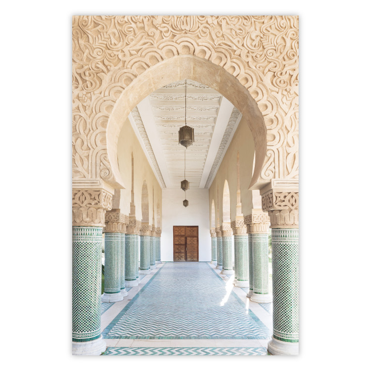 Poster Turquoise Colonnade - hallway architecture with ornaments and columns 134768