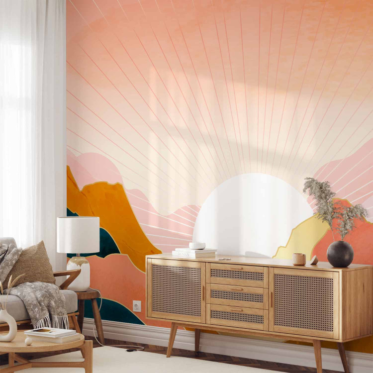 Wall Mural Sunny landscape - sunrise over mountains in pink tones 137468