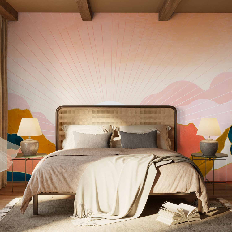 Wall Mural Sunny landscape - sunrise over mountains in pink tones 137468 additionalImage 2