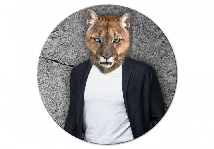Round Canvas Puma Man - Fawn Mountain Cat on a Concrete Background 148768