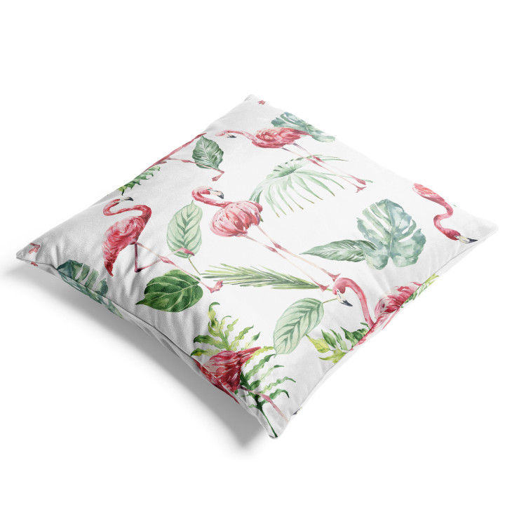 Decorative Velor Pillow Flamingo Poses - Composition With Pink Animals and Leaves 151368 additionalImage 4