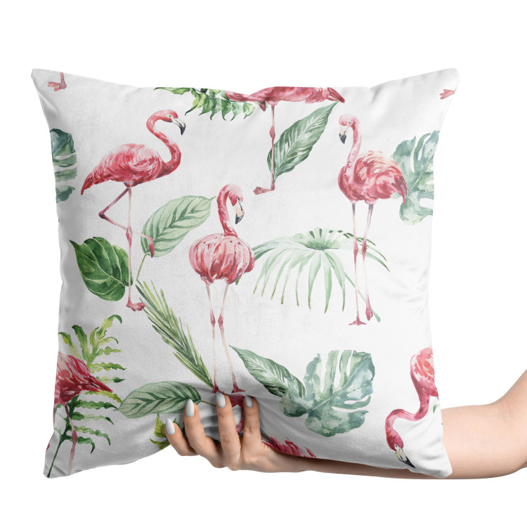 Decorative Velor Pillow Flamingo Poses - Composition With Pink Animals and Leaves 151368 additionalImage 3