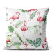 Decorative Velor Pillow Flamingo Poses - Composition With Pink Animals and Leaves 151368