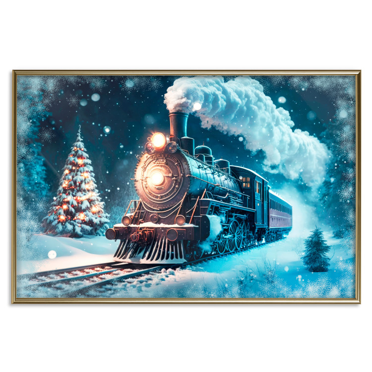 Poster Christmas Locomotive - A Train Traveling Through a Snowy Forest at Night 151868 additionalImage 23