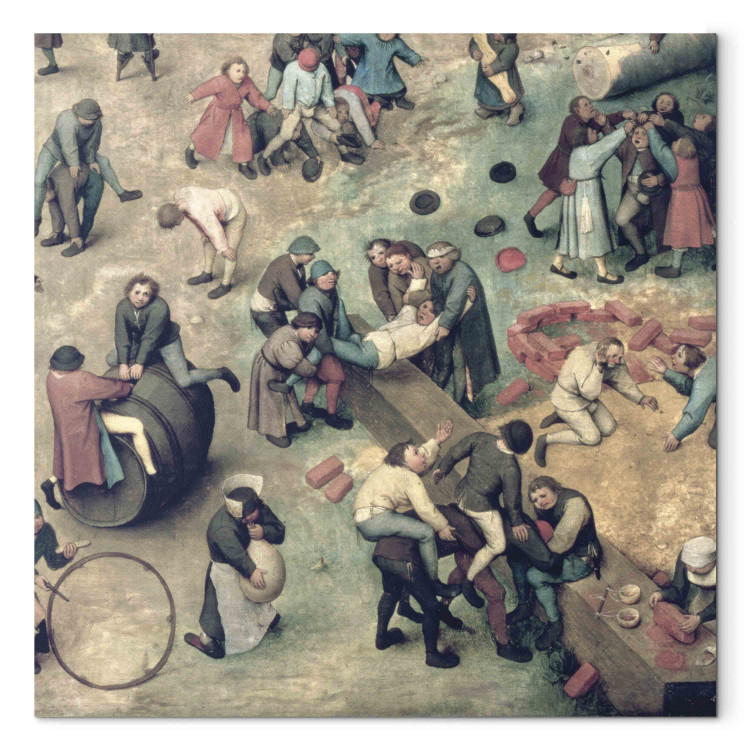 Reproduction Painting Children's Games (Kinderspiele): detail of bottom right-hand corner depicting children playing with bricks, hoops and a barrel 153468