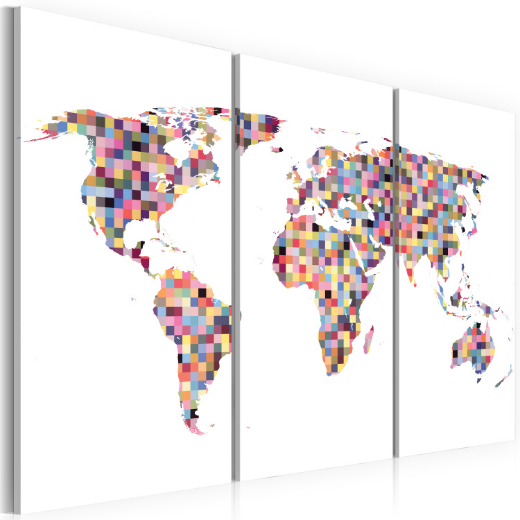 Canvas Art Print Map of the World - pixels - triptych 55368 additionalImage 2