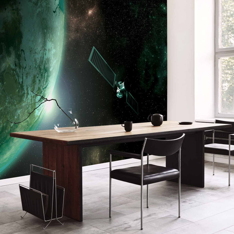 Wall Mural Universe - cosmic landscape with stars, green Earth, and a satellite 64568 additionalImage 7