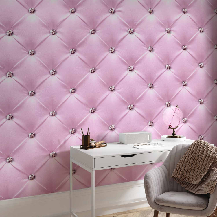 Wall Mural Pink lady - textured pink leather background with quilting and diamonds 89968 additionalImage 4